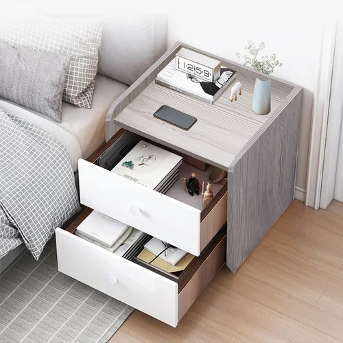 Grey wooden bedside table - wooden,