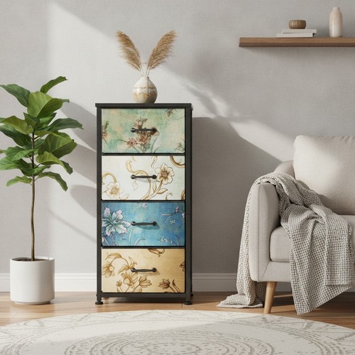 Retro floral drawer - floral, 4-drawer