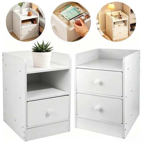 Bedside table white drawer - white,