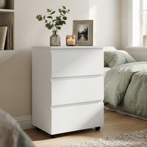 White bedside cabinet - cabinet, 3-drawer