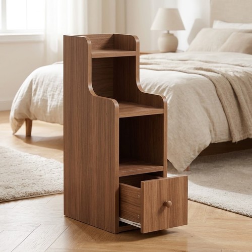 Slim wooden bedside table - wooden,
